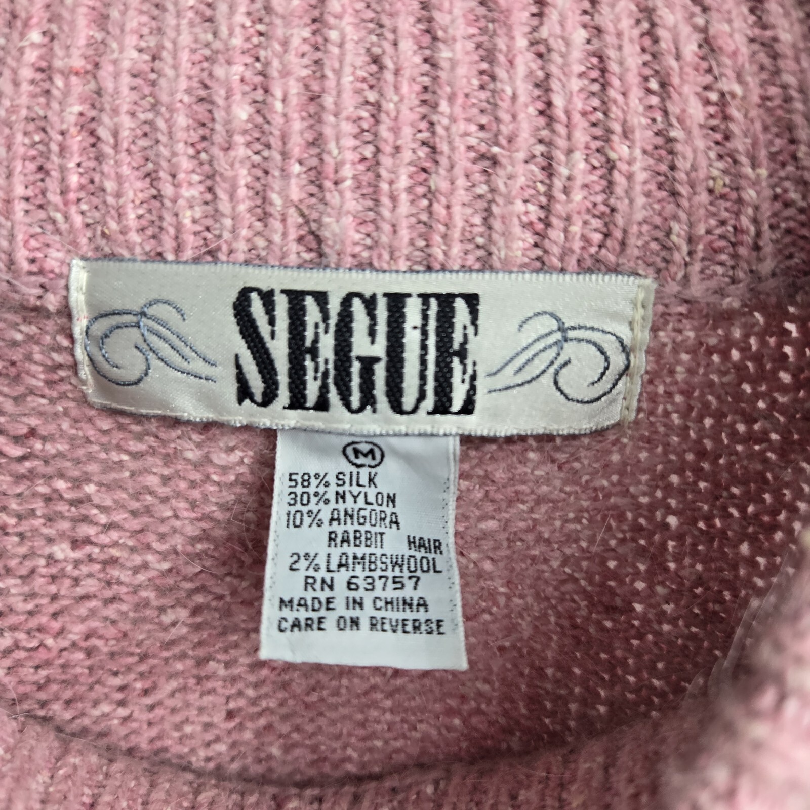 Segue Sweater Woman’s Medium Patchwork Silk Angora Pink Soft Knit VTG 80’s