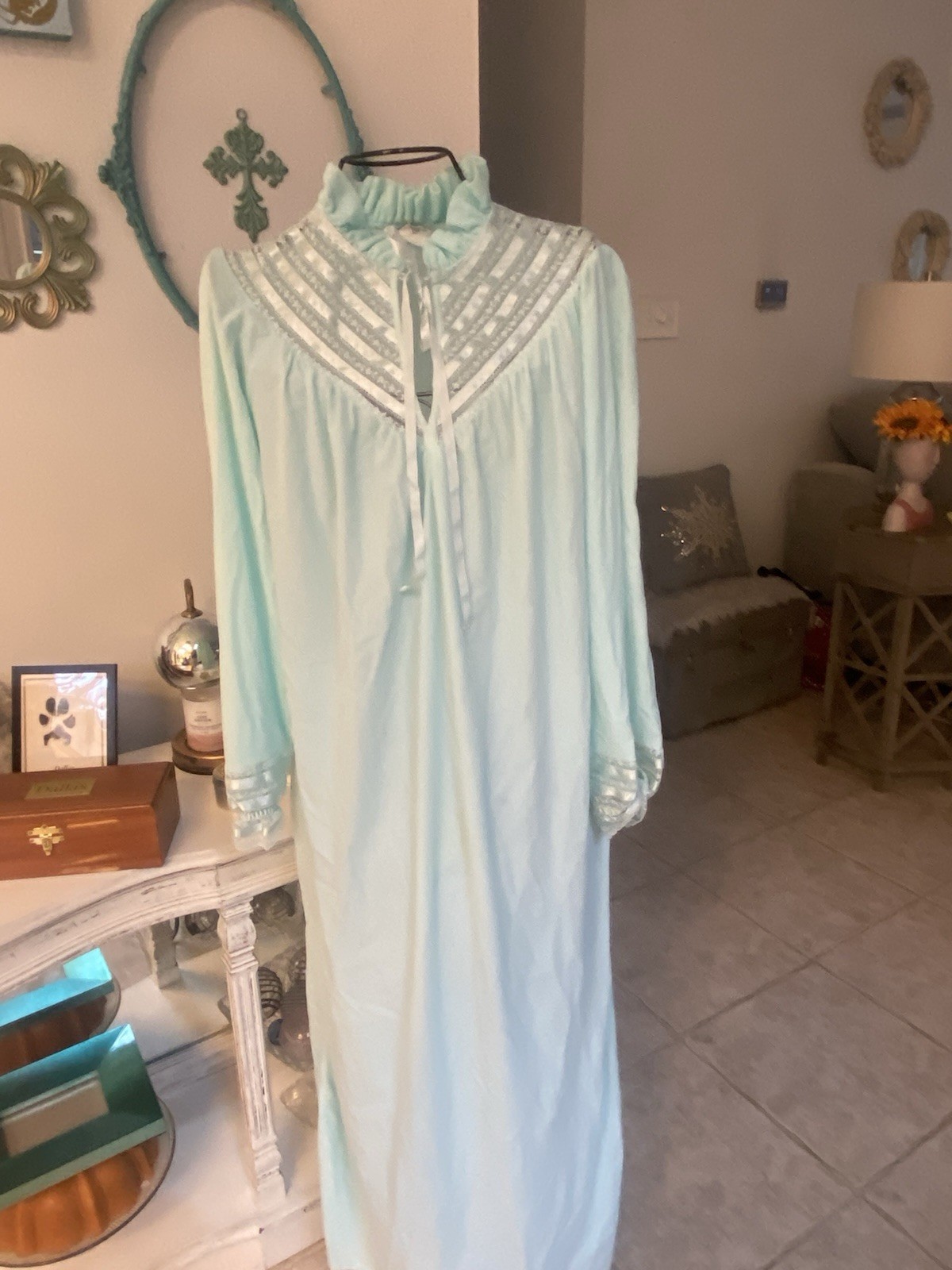 VTG Romantic Gilligan & O’Malley Lace Powder Blue Wedding Nightgown Small
