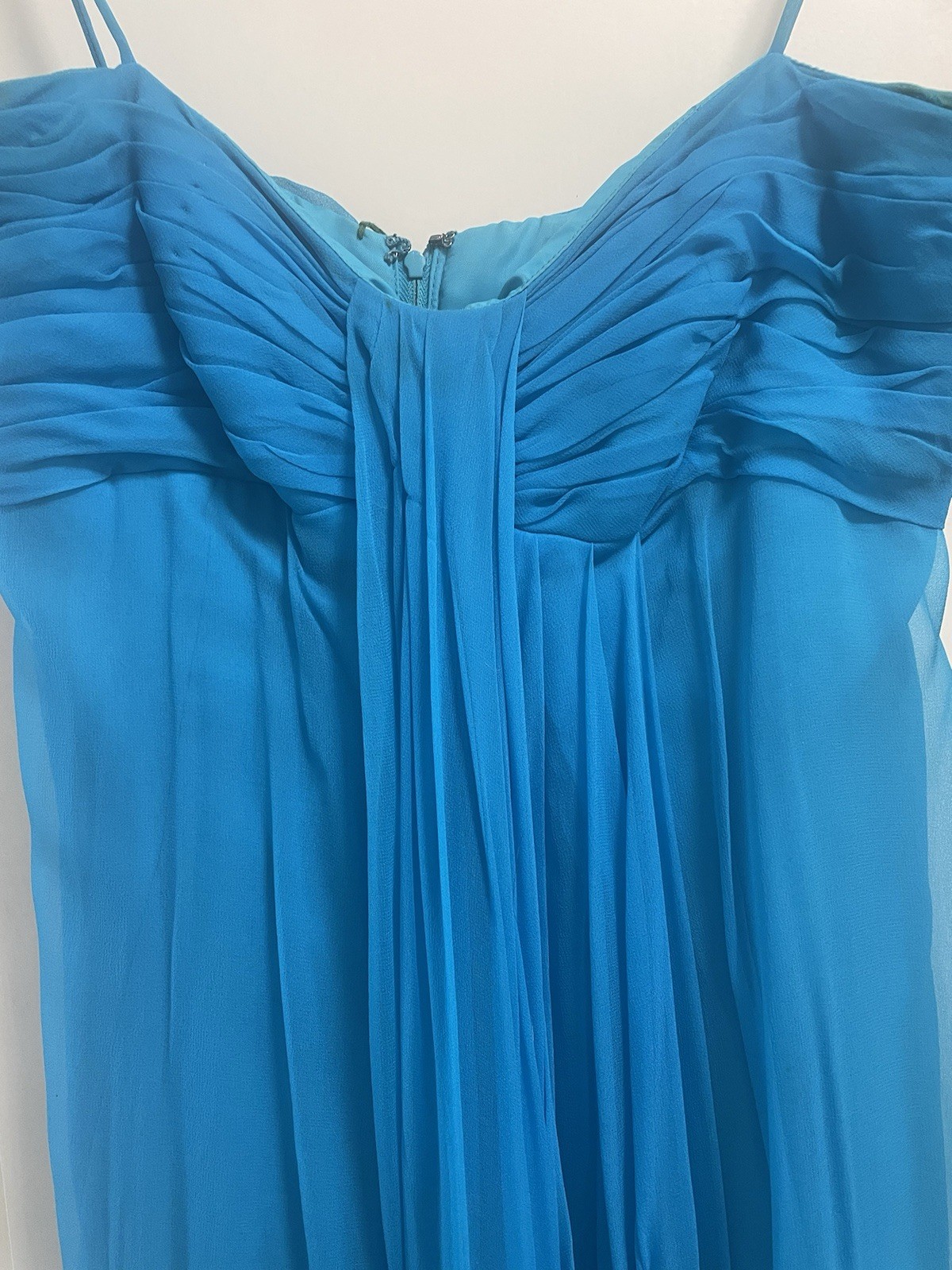 Bonwit Teller Aqua Silk Chiffon Evening Gown Spaghetti Straps 1960’s Size Small