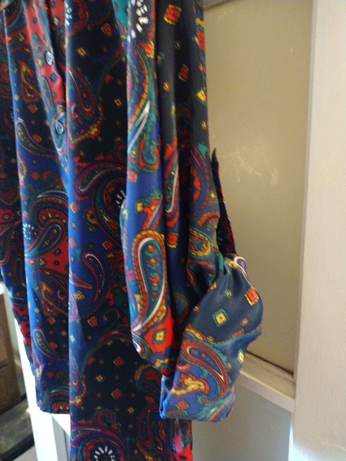 Vtg 70s Sara Stephen Polyester Shirt Button Loud Psychedelic Paisley Mulitcolor