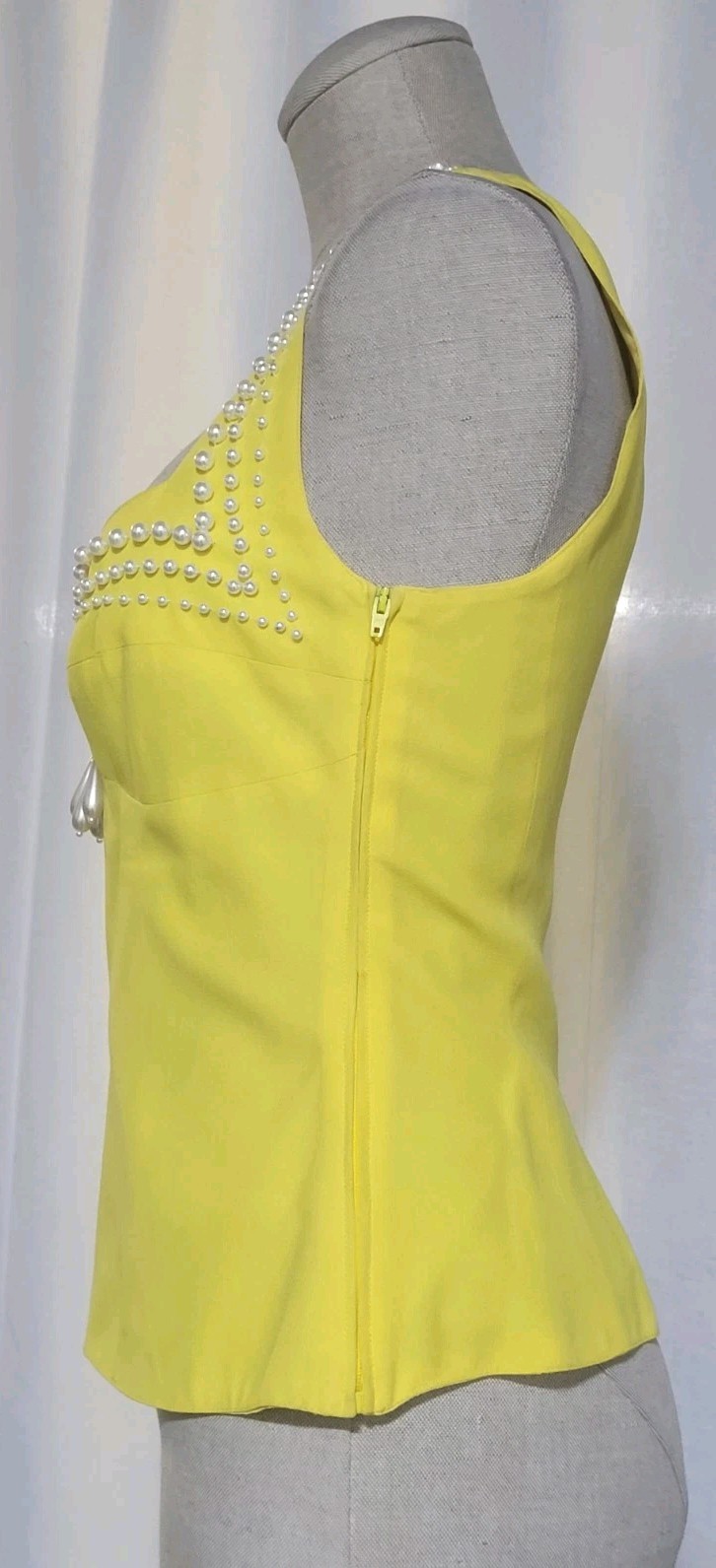 Vintage 80s 90s Byblos Yellow Bustier Style Pearls Embellished Top Italy 42 6