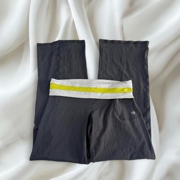 Free People yellow waistband gray fold over flare leggings Y2K vintage mcbling