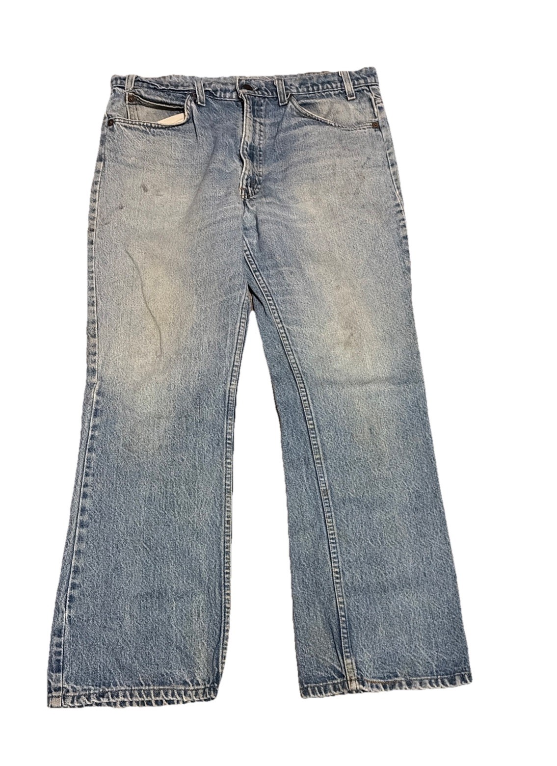 Vintage Levis 517 Orange Tab Blue Jeans Denim Bootcut Women 35×29 USA Made Fades
