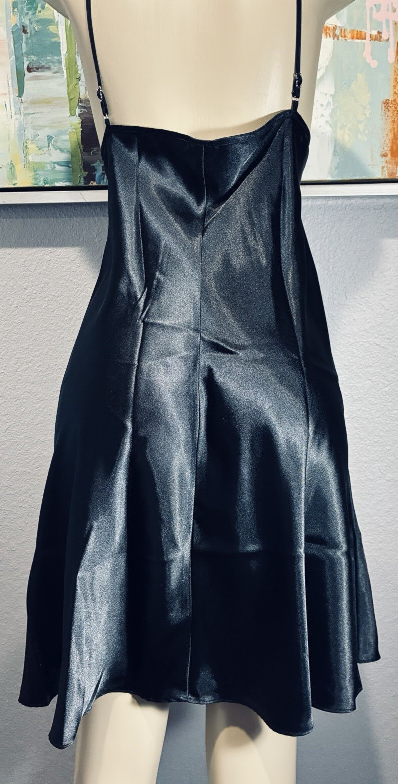 Vtg Black Satin Babydoll Nightgown XL 40 42