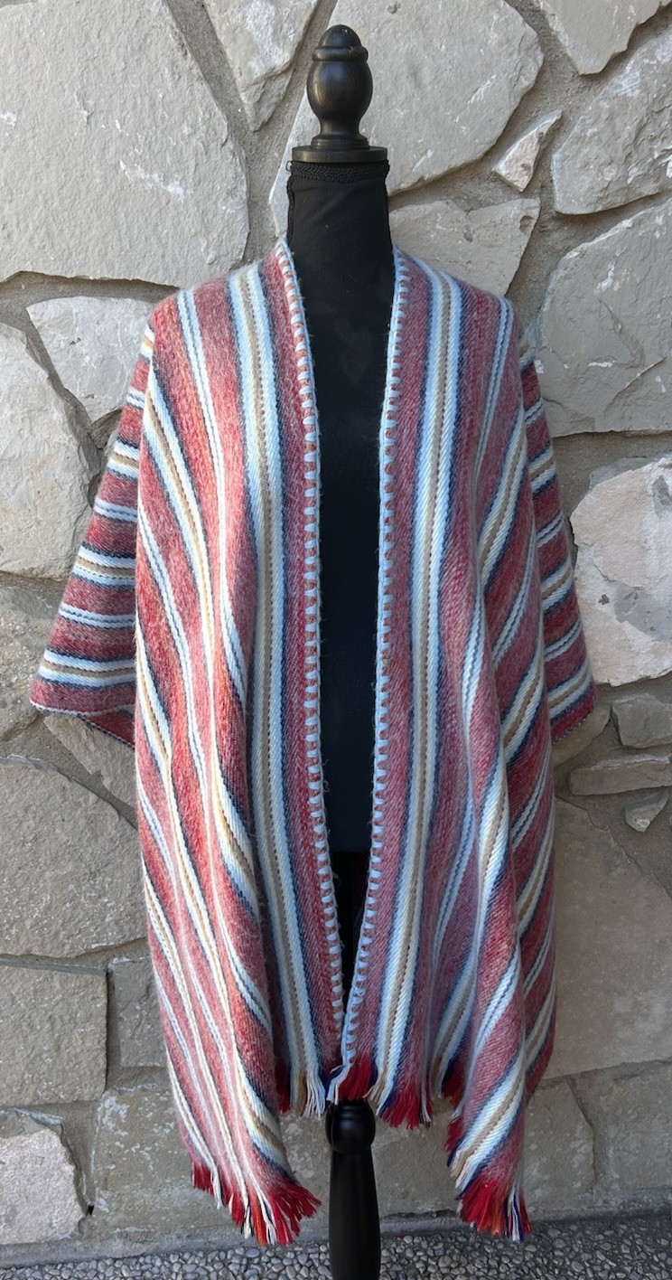 Vintage Poncho Serape Blanket Stripe Wool? Fringe Square 36″ One Size S M L XL