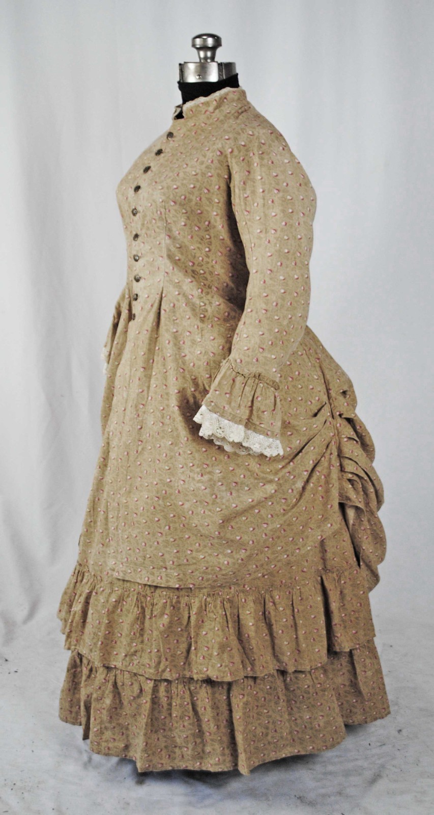 VICTORIAN 2 PIECE PRINTED CALICO AFTERNOON VISITING BUSTLE DRESS 1890