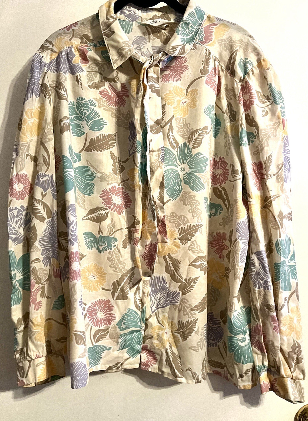 Devon VTG 70s-80s Women’s Secretary Blouse-Pastel Floral Button Plus Size 18
