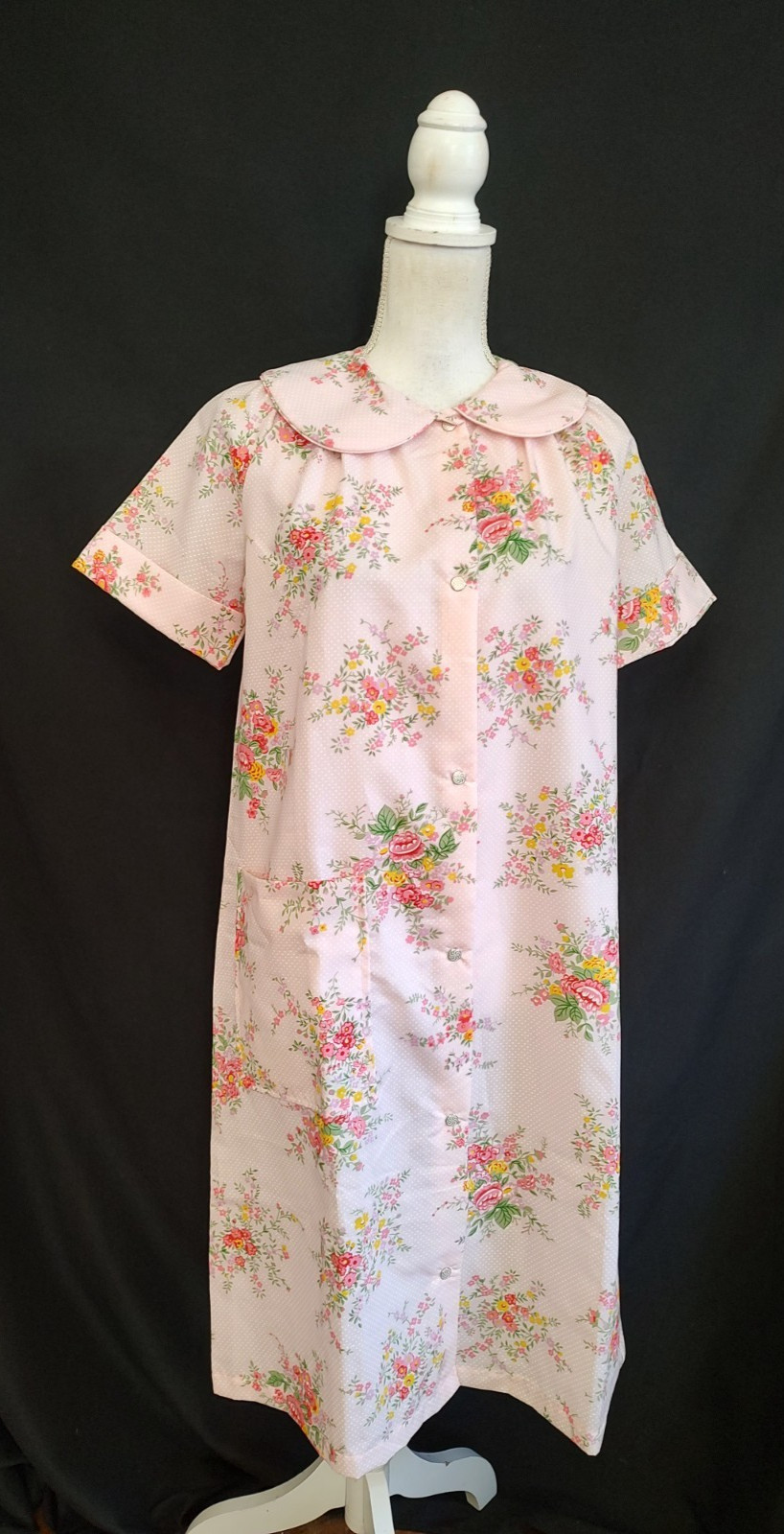 NOS 80’s Vintage House Coat Dress JC Penney Robe Pink Floral Snap Front Sz 12