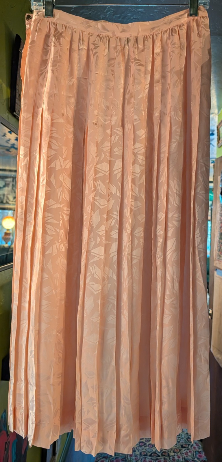 VTG Liz Claiborne Silk Skirt Sz 10 Stitched Knife Pleats Jacquard Salmon Pink