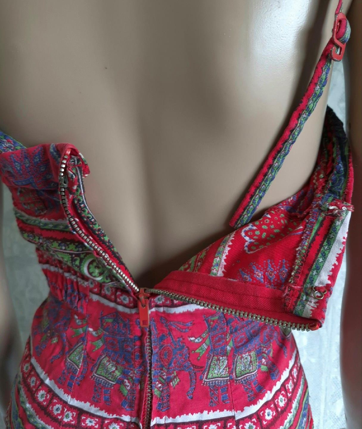 PIN-UP RED COTTON PRINT Rose Marie Reid 1950s Vintage BATHING SWIM SUIT- SM
