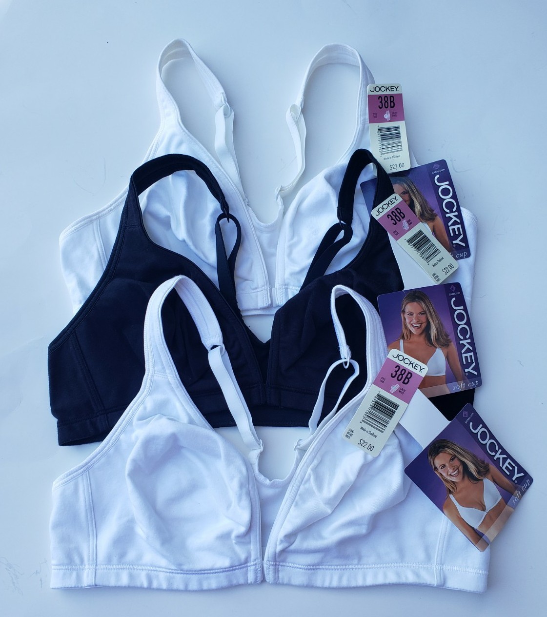 Vintage Jockey Cotton Soft Cup Front Closure Bra Size 38B White Black 1668 NEW