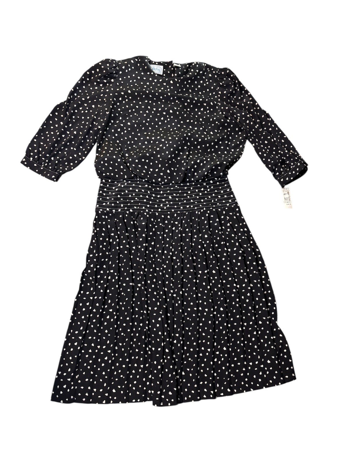 Vtg Leslie Fay Dress Size 16 Black White Animal Print Drop Waist 80’s Deadstock