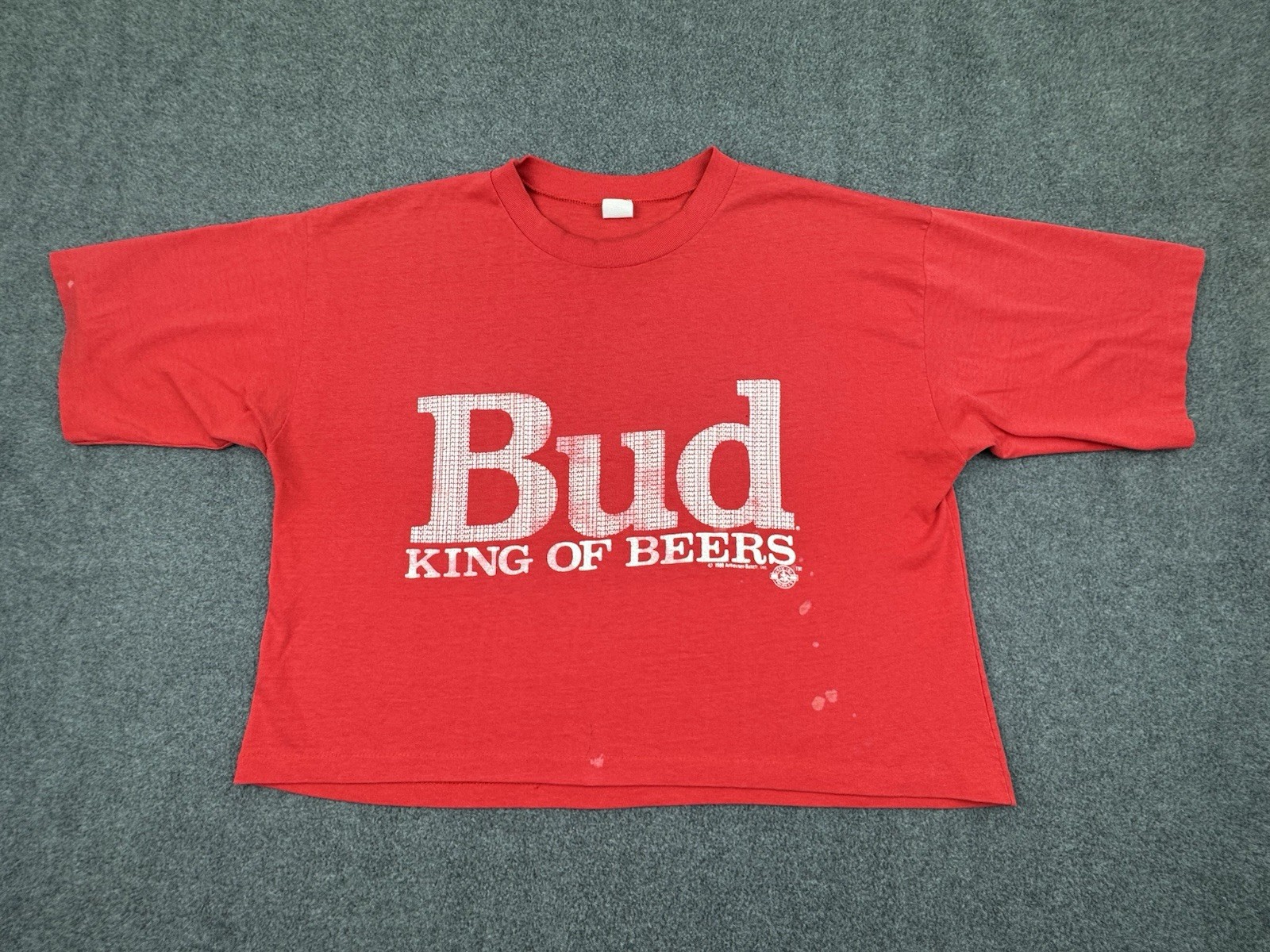 Vintage Bud King of Beers Shirt Womens L Red Budweiser Cropped 1988 Distressed