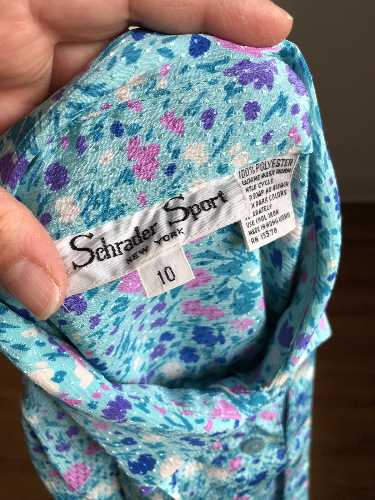 BEAUTIFUL VTG SCHRADER SPORT New York Blue Floral Silky Button-up Midi Dress 10