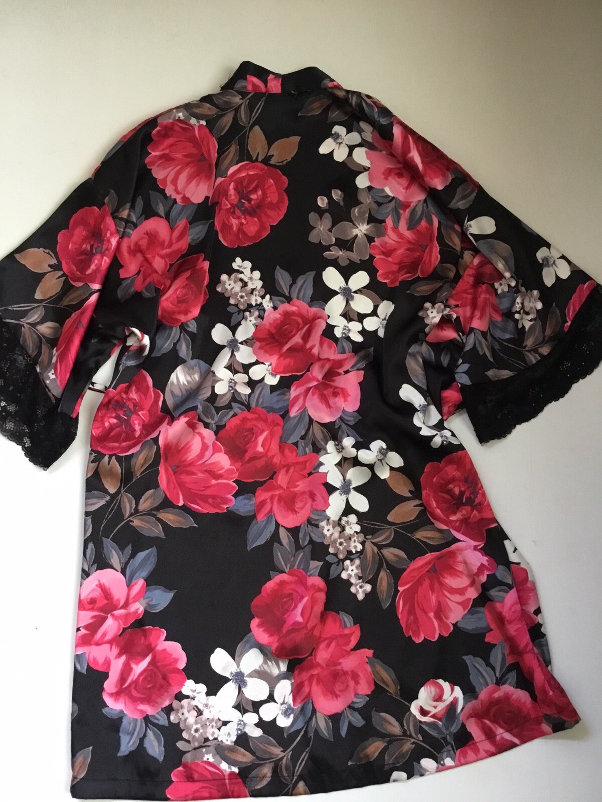 Lilac London Floral Wrap Satin Peignoir Robe Coverup Black Lace Whimsigoth M