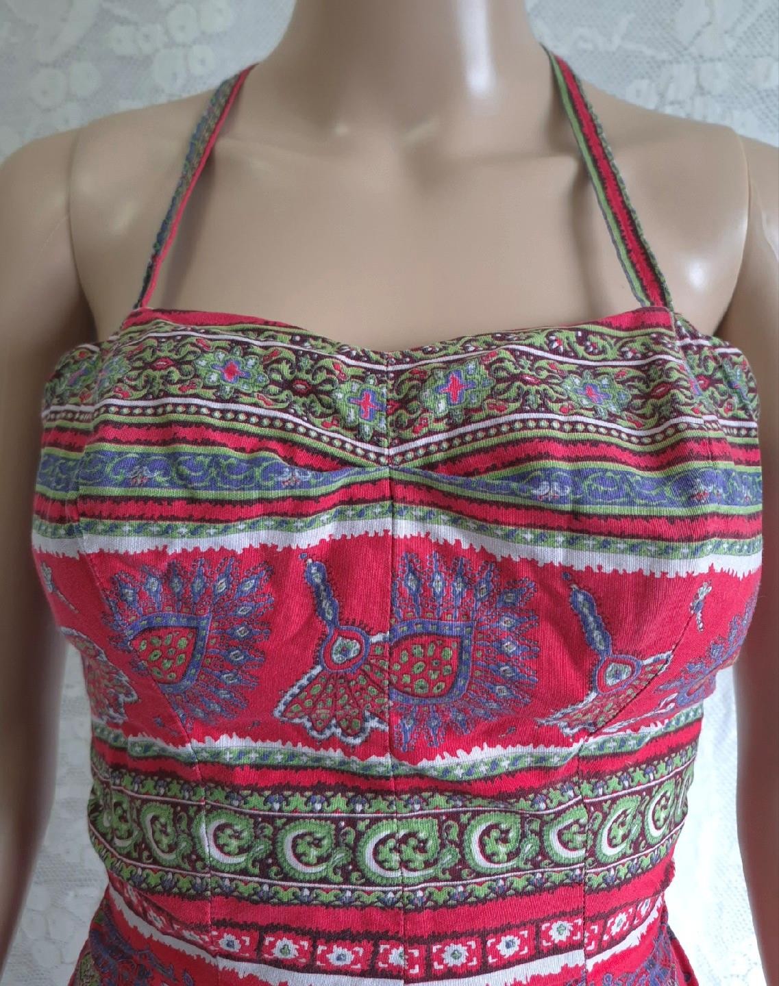 PIN-UP RED COTTON PRINT Rose Marie Reid 1950s Vintage BATHING SWIM SUIT- SM