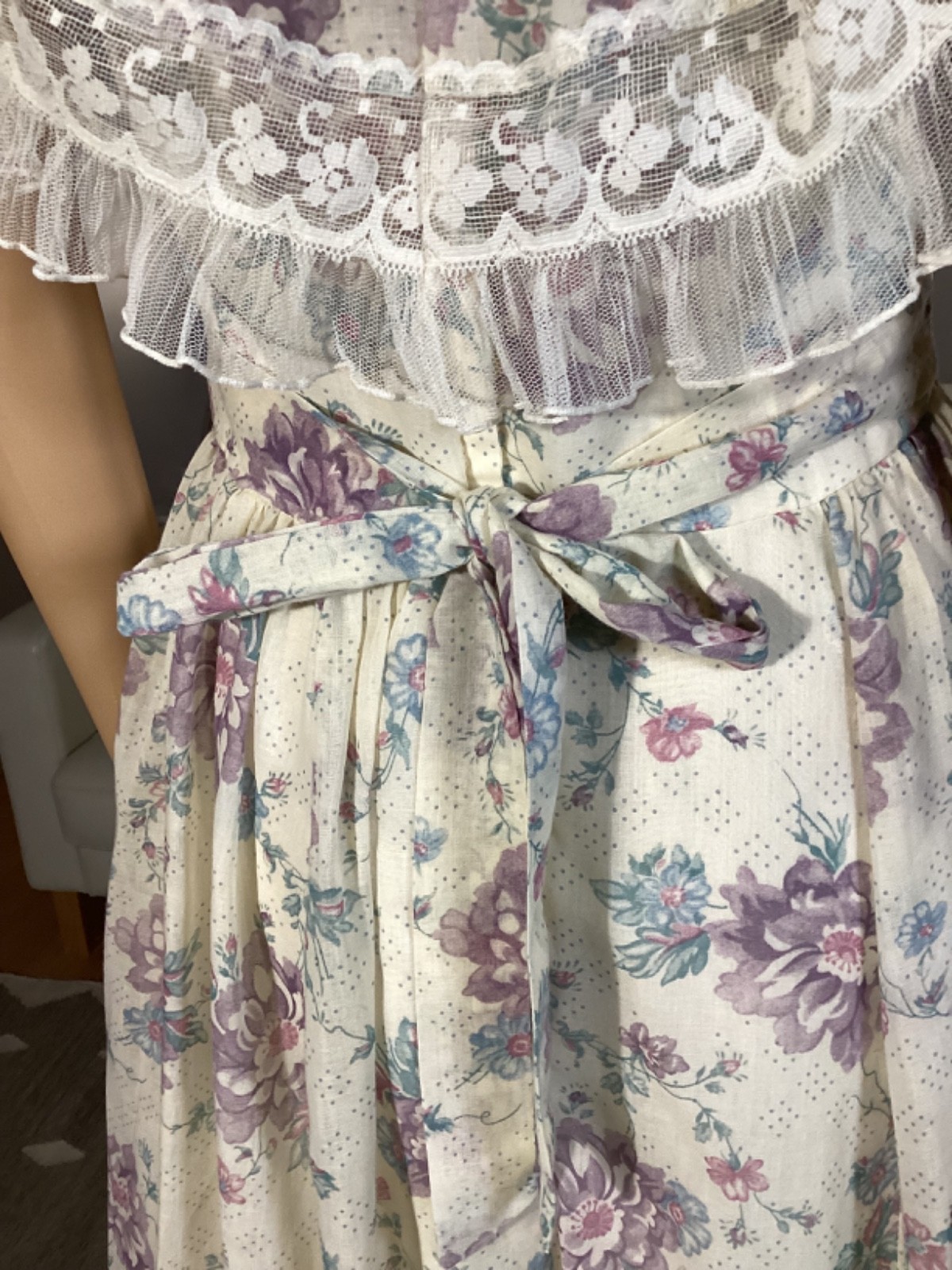 Vintage 70’s Gunne Sax Sheer Floral Calico Lace Hippie Prairie Cottage Dress