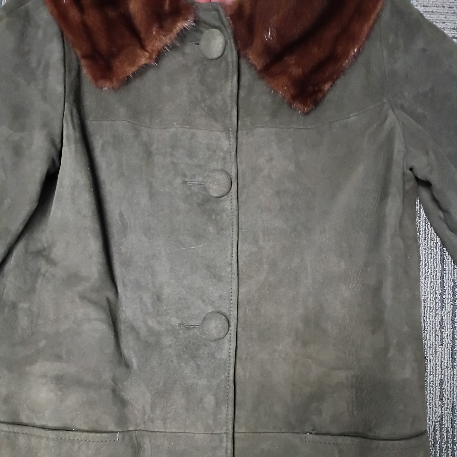 Vintage /Antique 1949 Leathercraft Suede Coat With Mink Collar Good Condition S