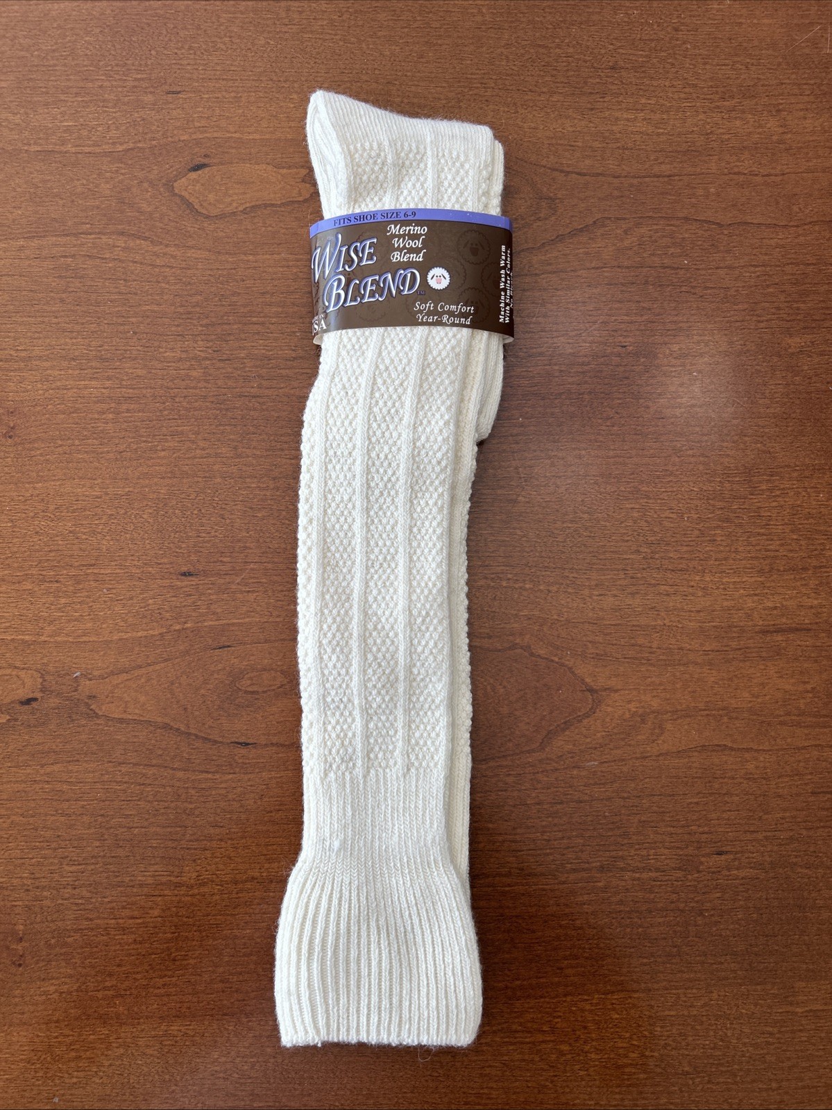 VTG Socks Hosiery 1980’s Cable Knit 9-11 22″ Stockings School Girl Ivory Wise.