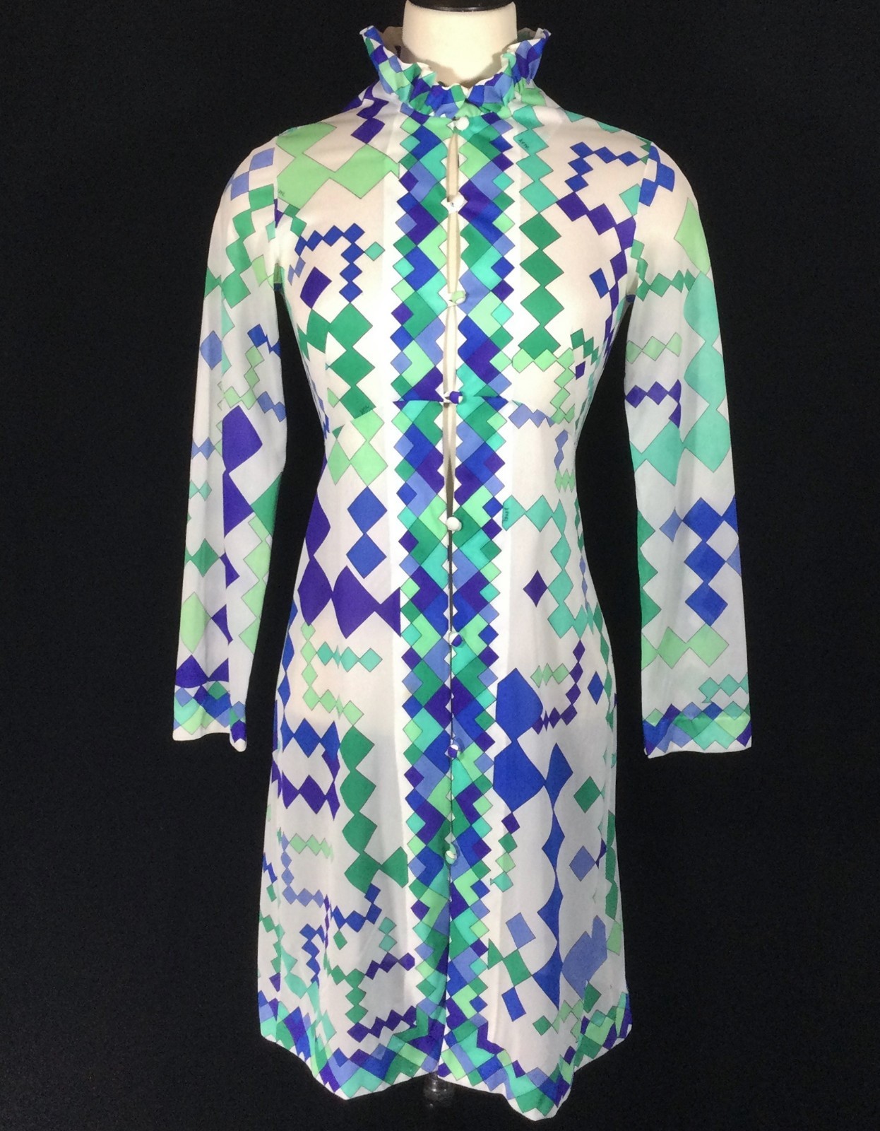 vtg 60S 70S EMILIO PUCCI FORMFIT ROGERS NIGHTGOWN PEIGNOIR DRESS ROBE XS