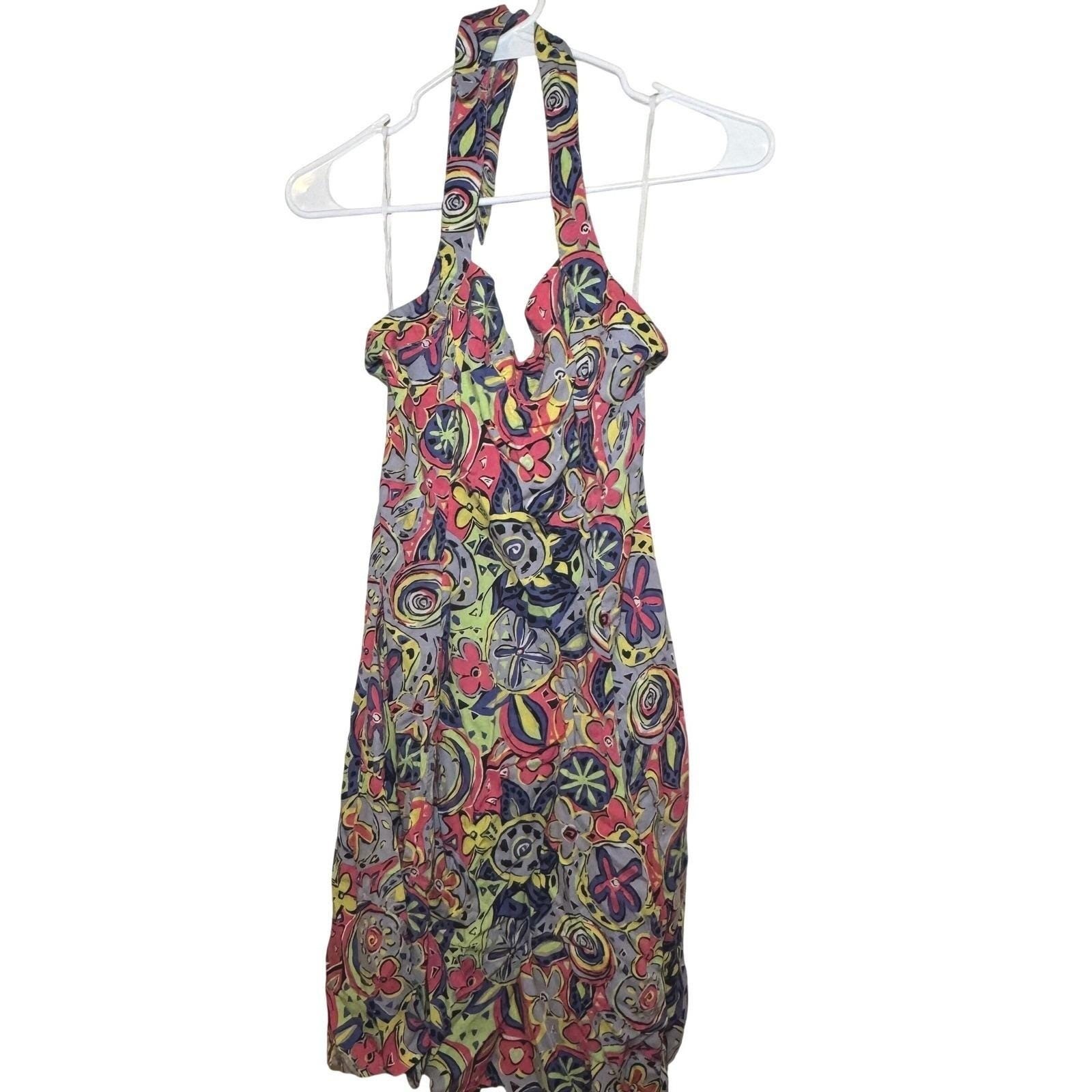 Farouche Australia Halter Neck Floral Print Rayon Midi Dress Womens 10 Vintage