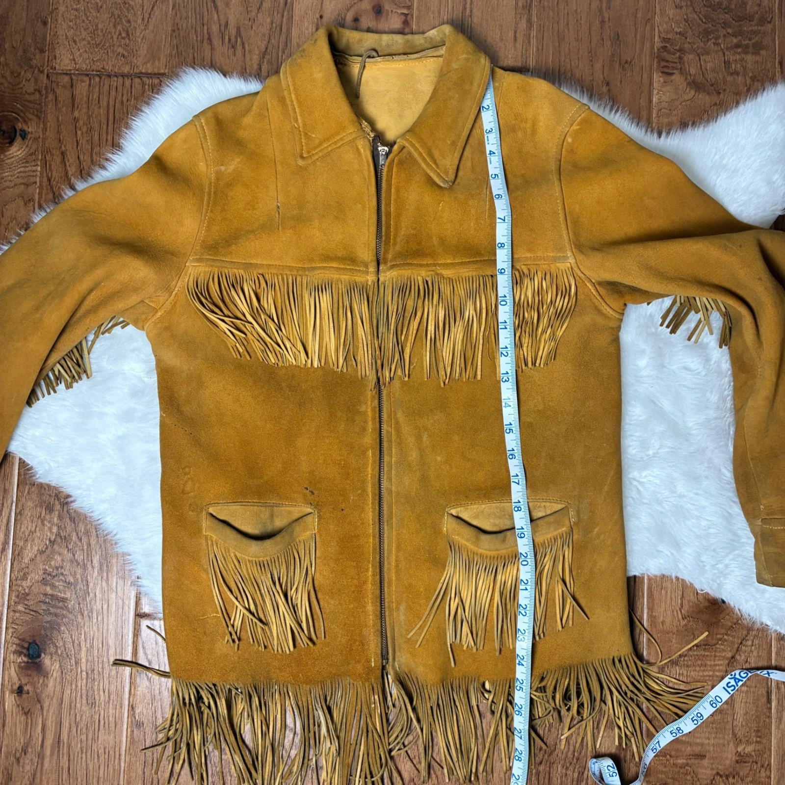 True Vintage 1940s 50s Western Buckskin Fringe Jacket Conmar rectangular zip