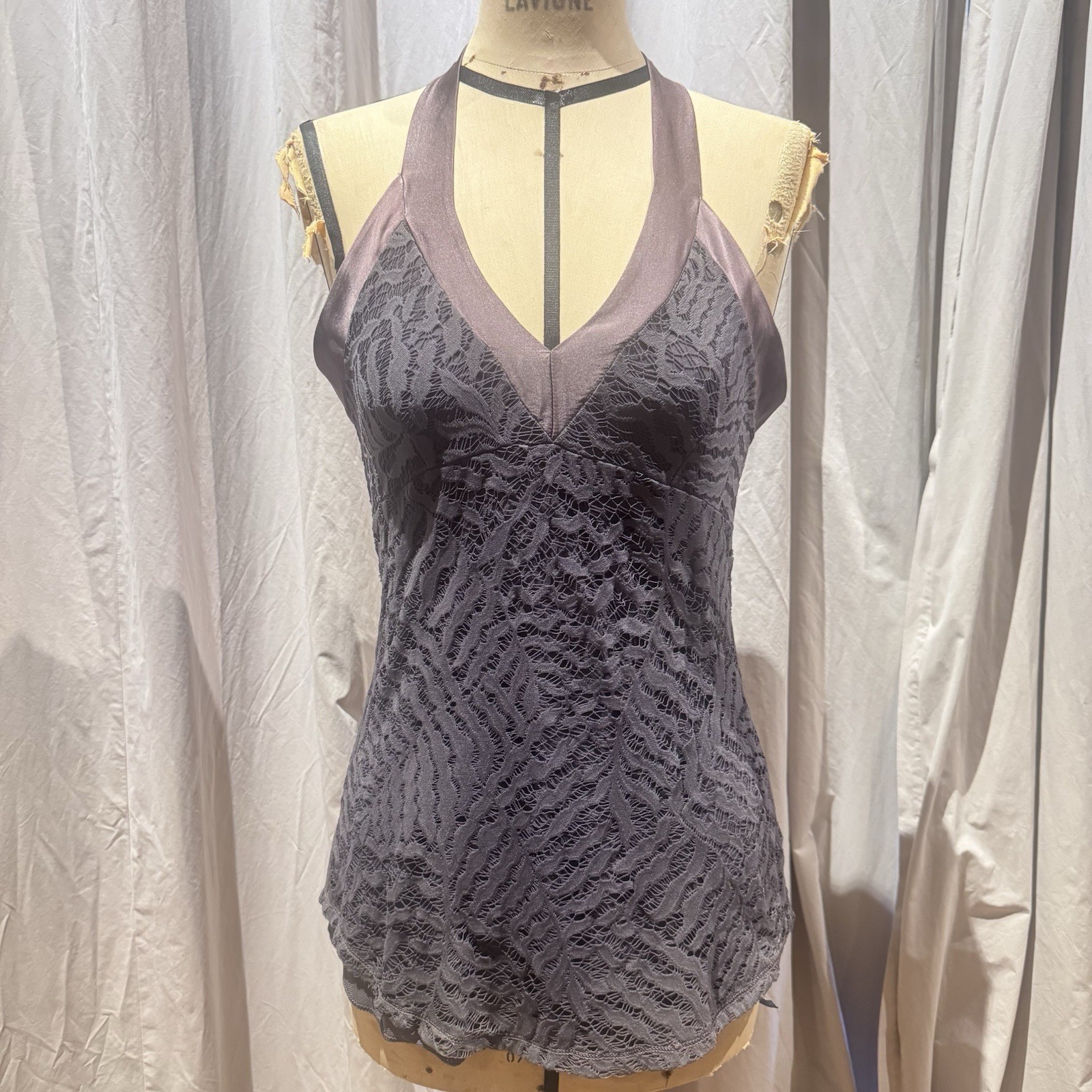 Ann Ferriday Botanical Lace / Silk Halter Top Vintage Stock M