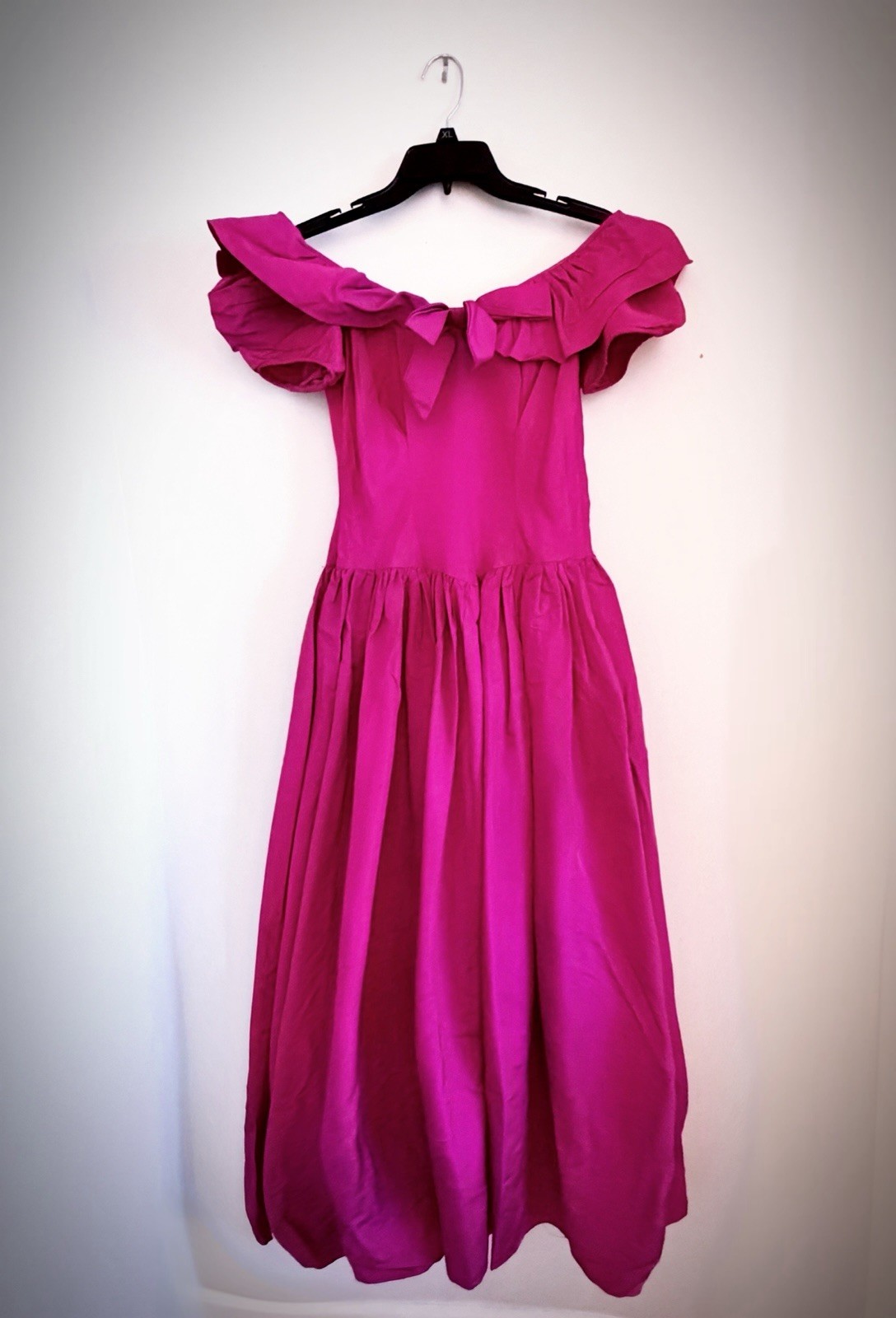 Vintage 80s Pink Taffeta Party Prom Bridesmaid Dress sz S 26” Waist