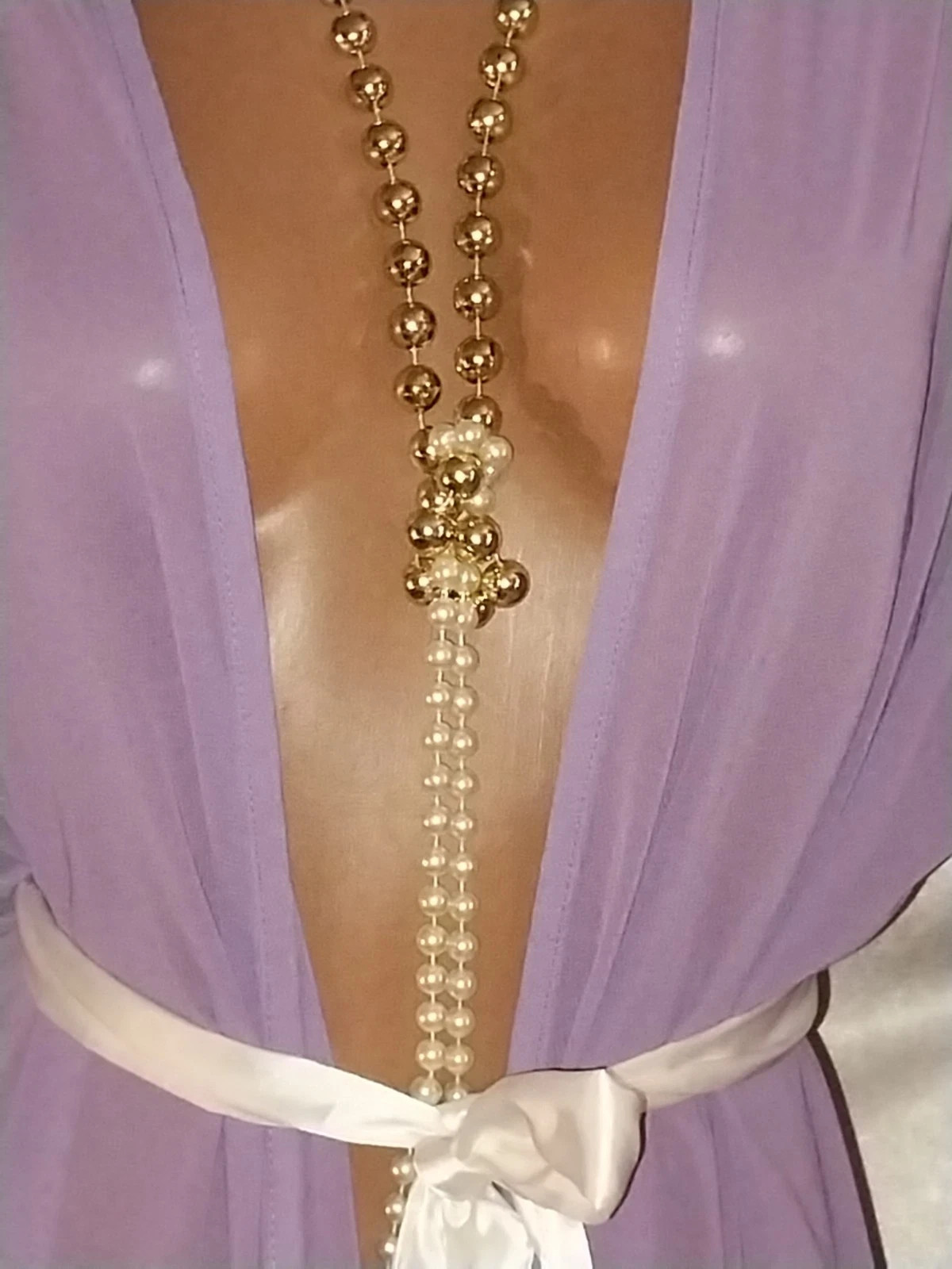 VTG SILKY SEMI SHEER TIERS PURPLE CHIFFON LONG TWIRLY ROBE DUSTER OSFM 52 54″