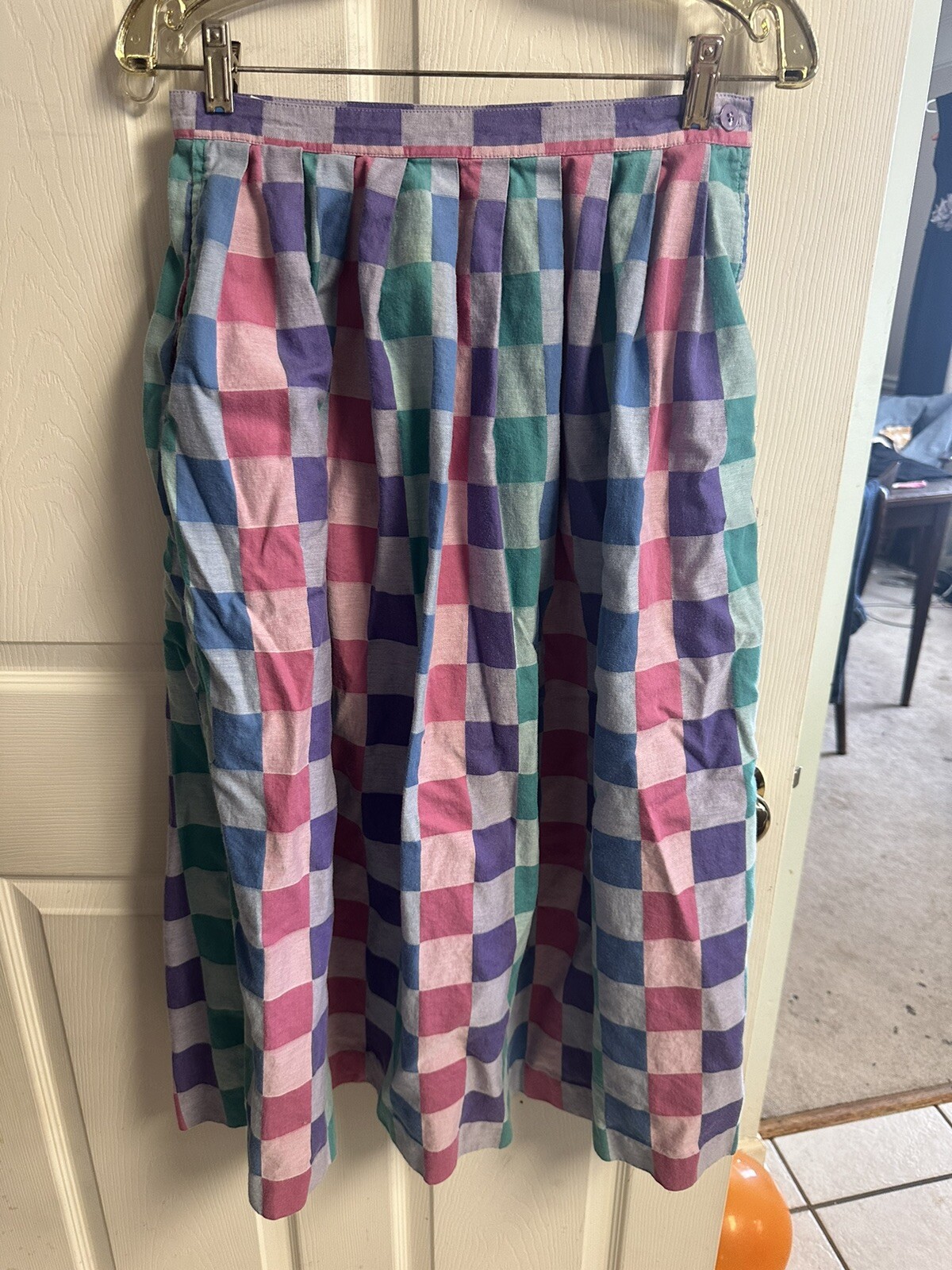 Patchwork Colorblock Wrap Midi Skirt Button Waist 70s 80s Small 12 Pastel 27×32