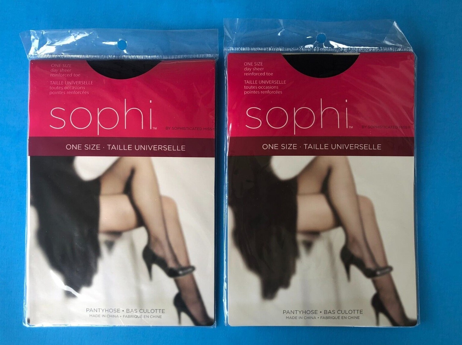 2 Vtg SOPHI ONE SIZE DAY SHEER REINFORCED TOE PANTYHOSE ~ Black FITS S/M/L nos