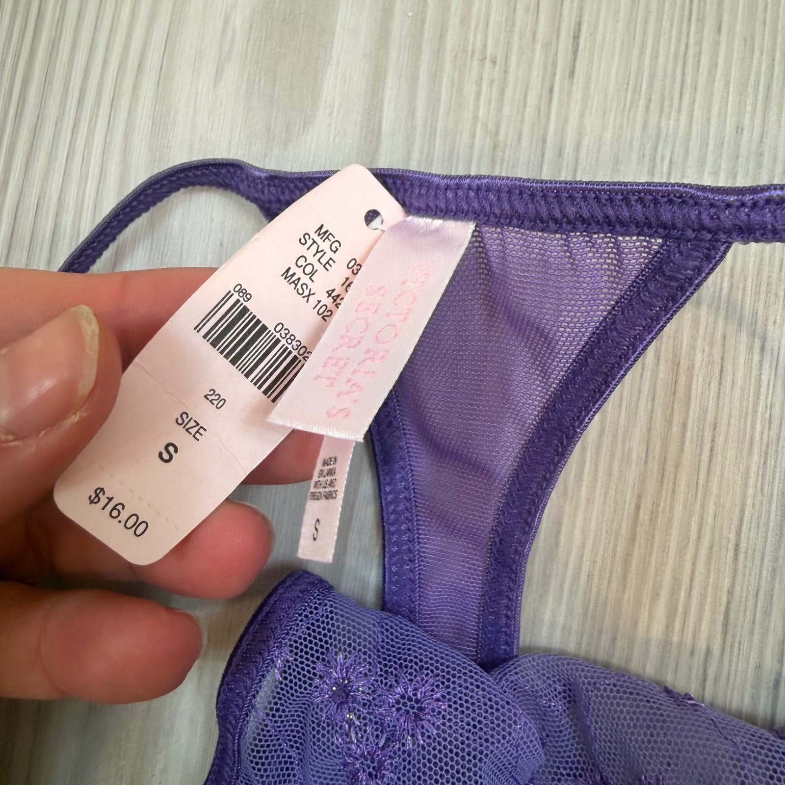 Vintage 2001 Victoria’s Secret Purple Floral Mesh Sequin Thong V-String NWT S
