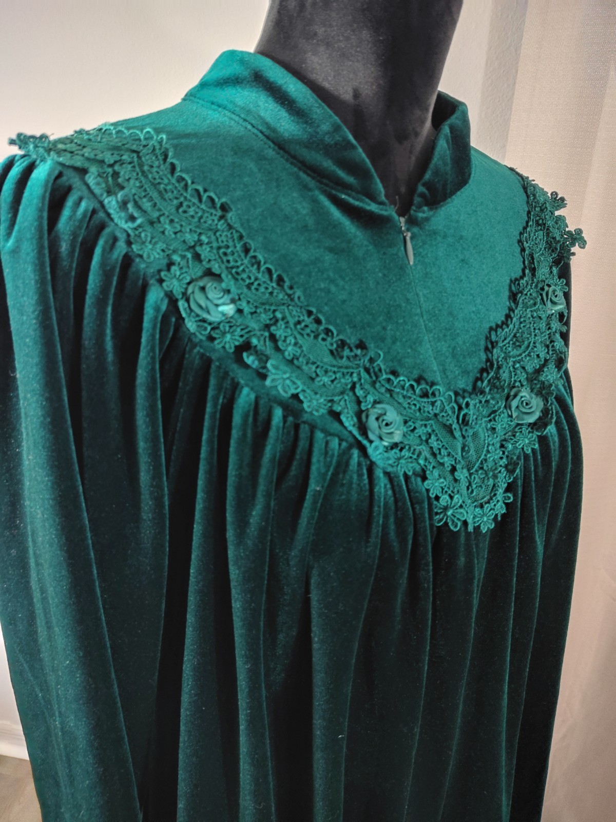 VTG 80s Komar Green Velour Caftan Robe Maxi House Dress Size L 16-18 Made in USA