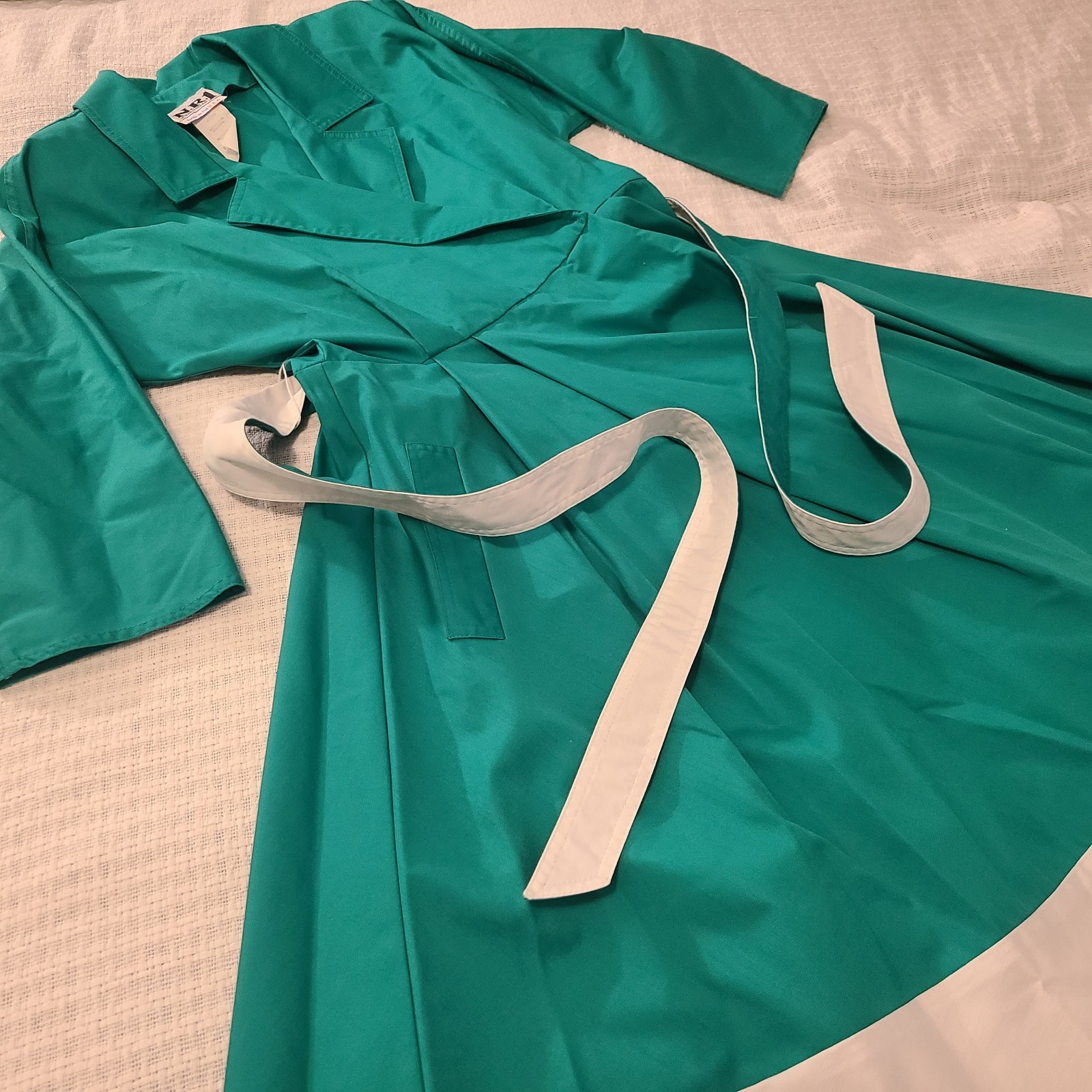 Vtg N.R.1 80s Long Sleeve Shirt Dress Retro 50s (10) Teal White Rockabilly Swing