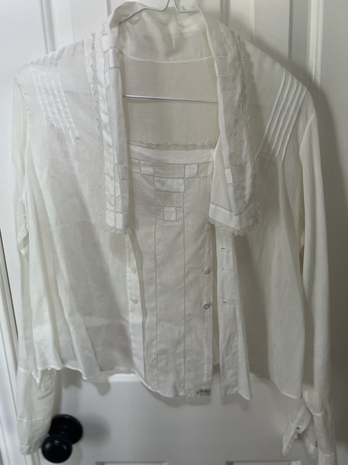 Antique Vintage Edwardian WWI Armistice Ivory White Cream Cotton Blouse Size 38