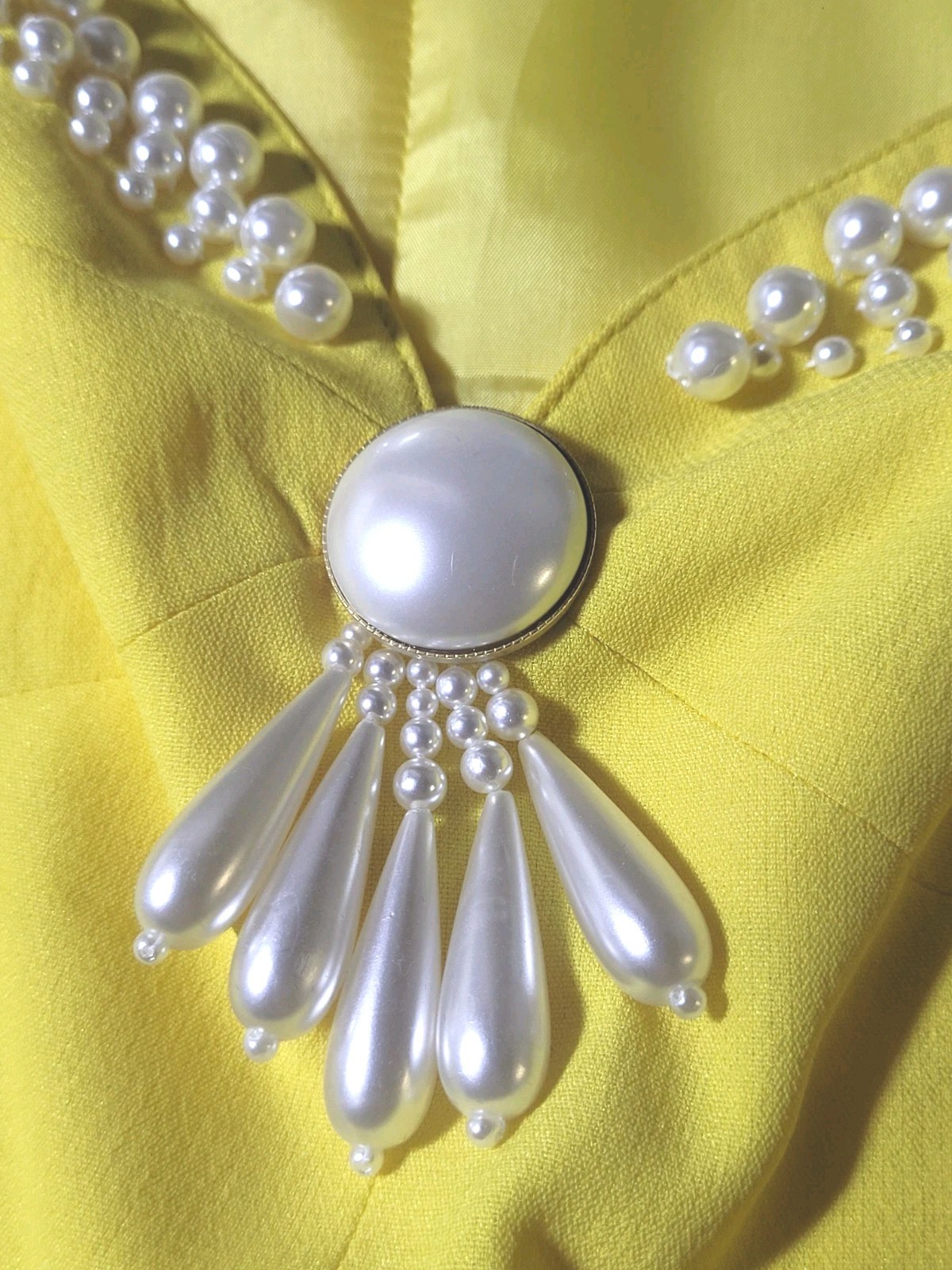 Vintage 80s 90s Byblos Yellow Bustier Style Pearls Embellished Top Italy 42 6