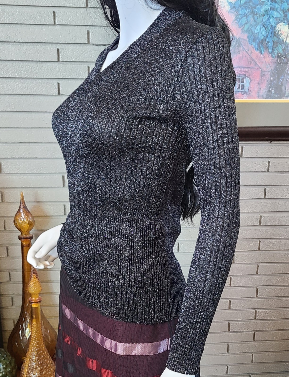 Vintage 1970’s black lurex v-neck long sleeve too by Renée Tener for Outlander