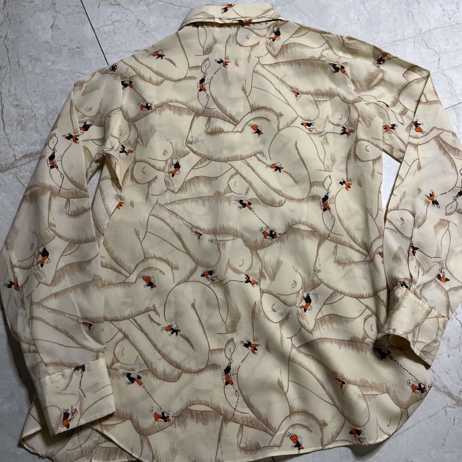 Vtg 70s Nude Body girl Abstract Button down fits small medium