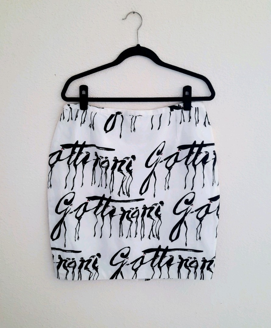 Vintage Gl’amour By Caroline Graphic Print Blavk White Pencil Mini Skirt