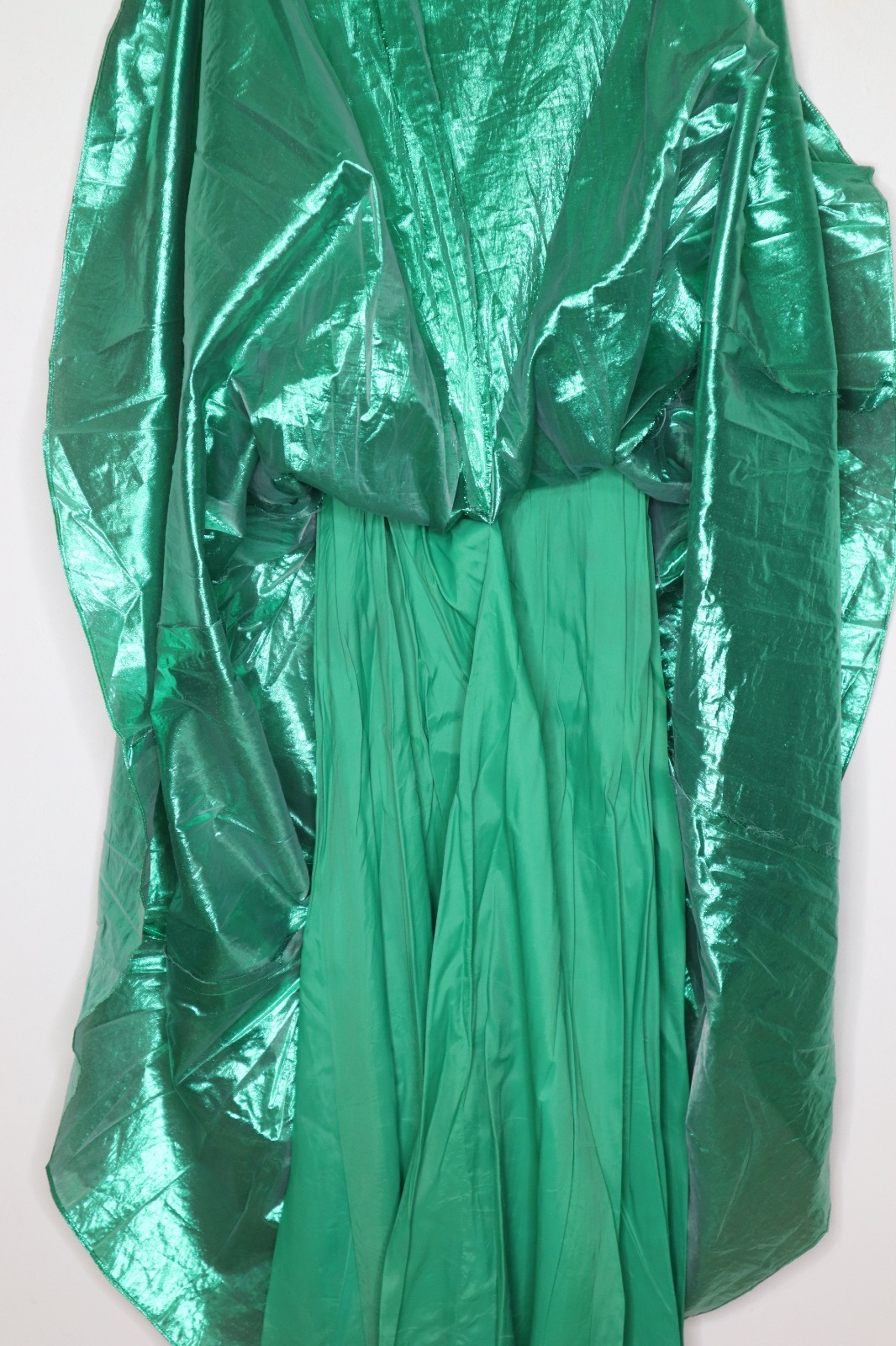 Vintage 80s 90s Green Metallic Prom Party Dress Pageant Bow Strapless Small