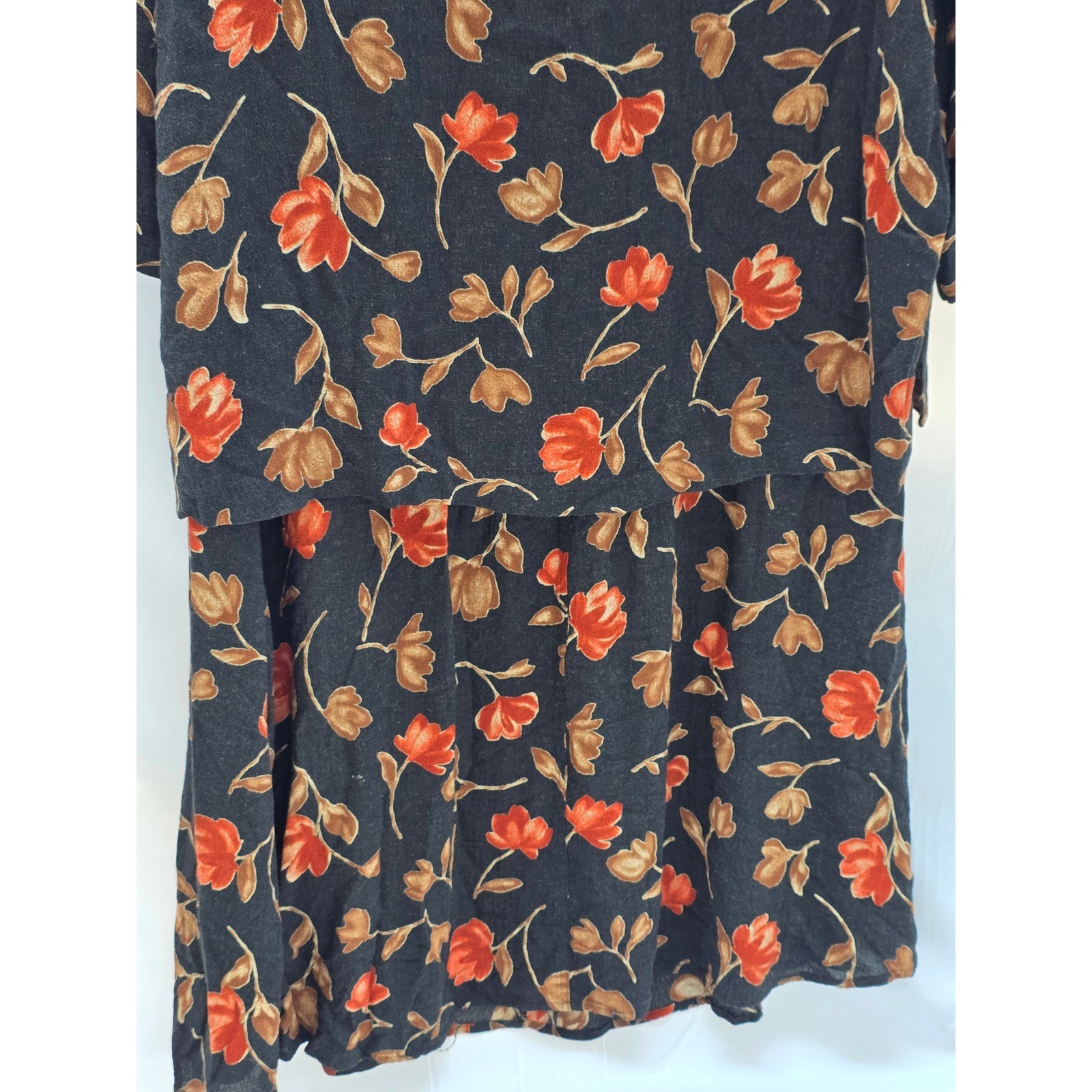 Lansford II Vintage Floral Tunic and Skirt Set Black Orange Rayon 2 Piece XL