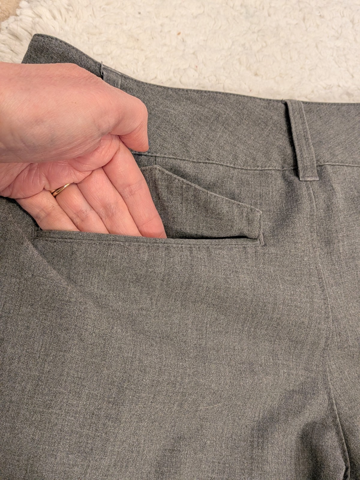 Vintage 2006, low rise gray slacks, Women 8. 32 in Waist. 9 in Rise. 30 inseam.