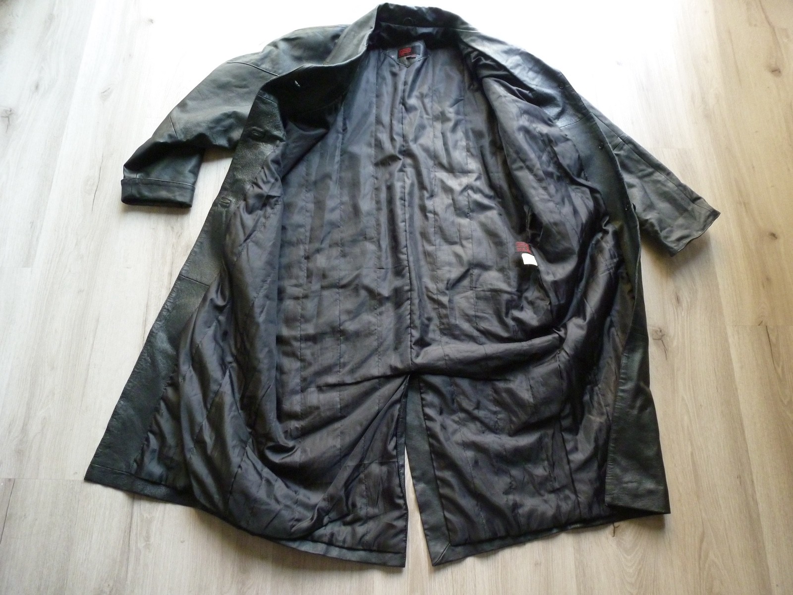 Vintage General Clothing Company LTD Leather Trench Coat XL Black 80s City
