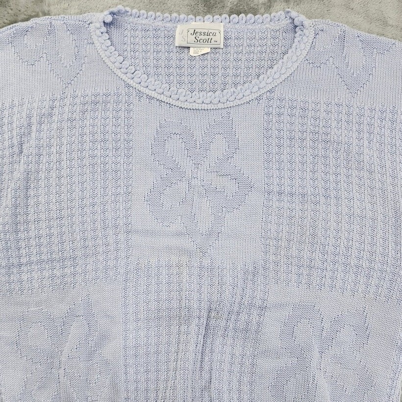 Vintage Jessica Scott Sweater Womens M Blue Crew Neck Short Sleeve Lightweight