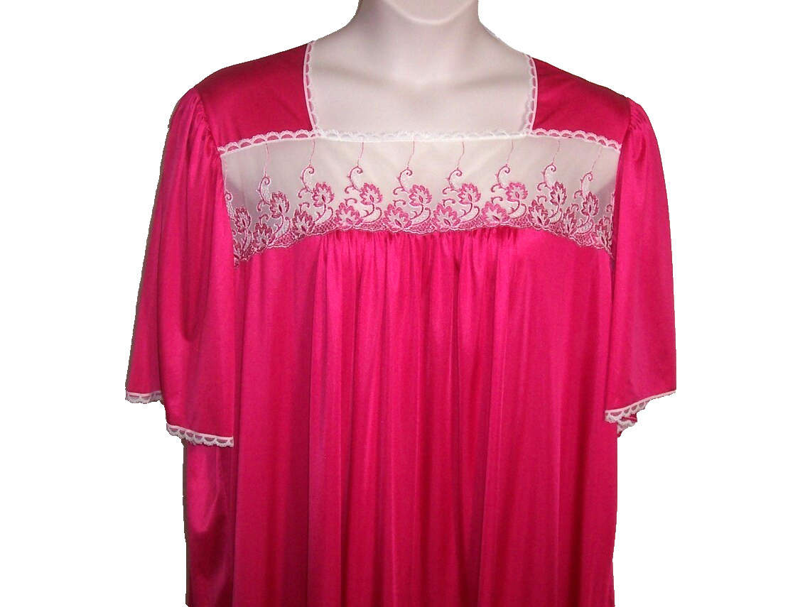 VTG DIXIE BELLE RARE NIGHTGOWN 2X PLUS SIZE ROSE PINK MESH LACE NIGHTIE A+