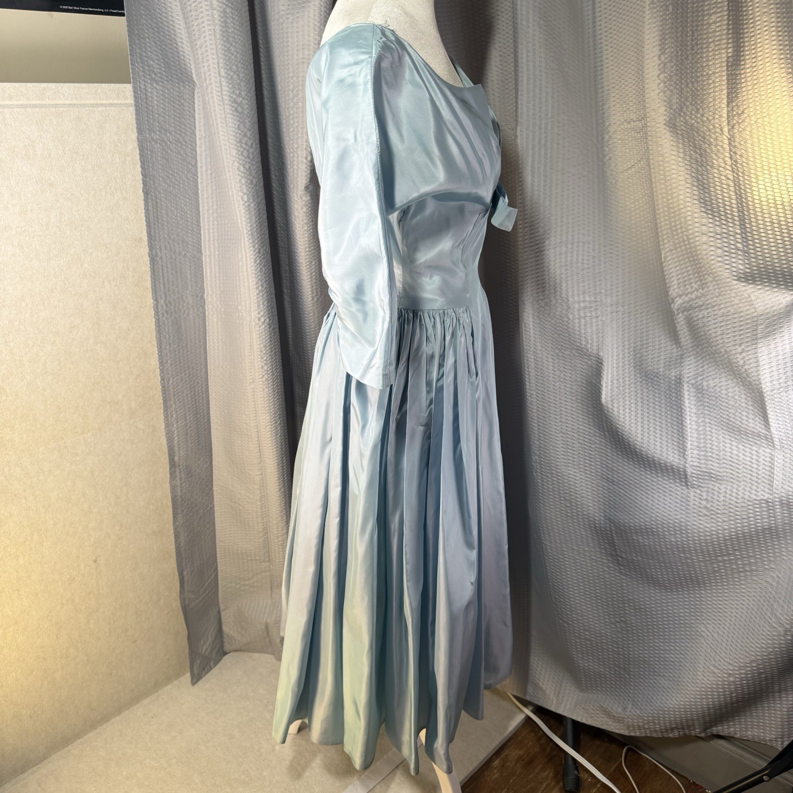Harry Keiser Party Dress Cocktail Powder Blue Taffeta Tea Length Vintage 1950s