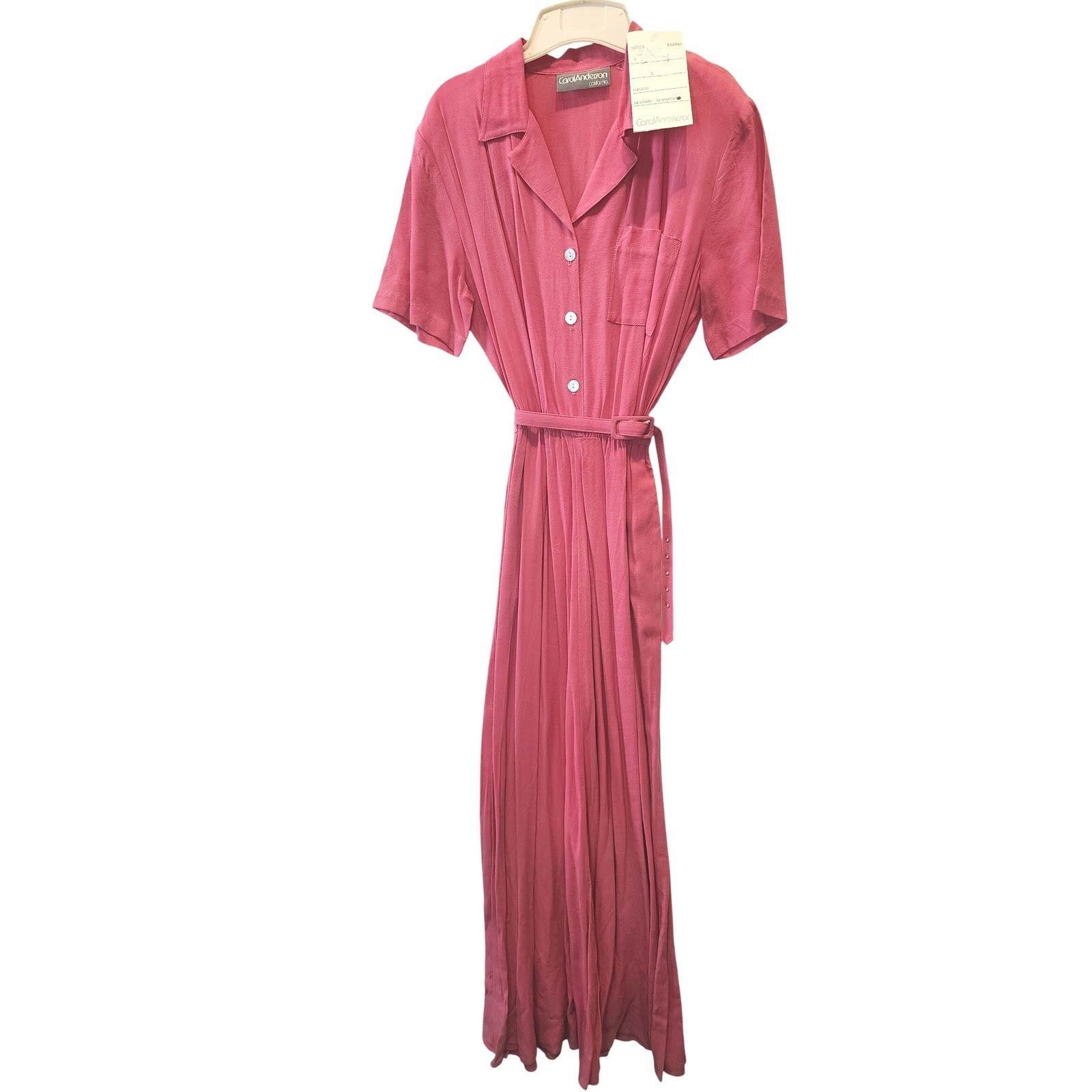 Vintage Carol Anderson California Pink Maxi Dress Summer 97 Belted Womens M NWT