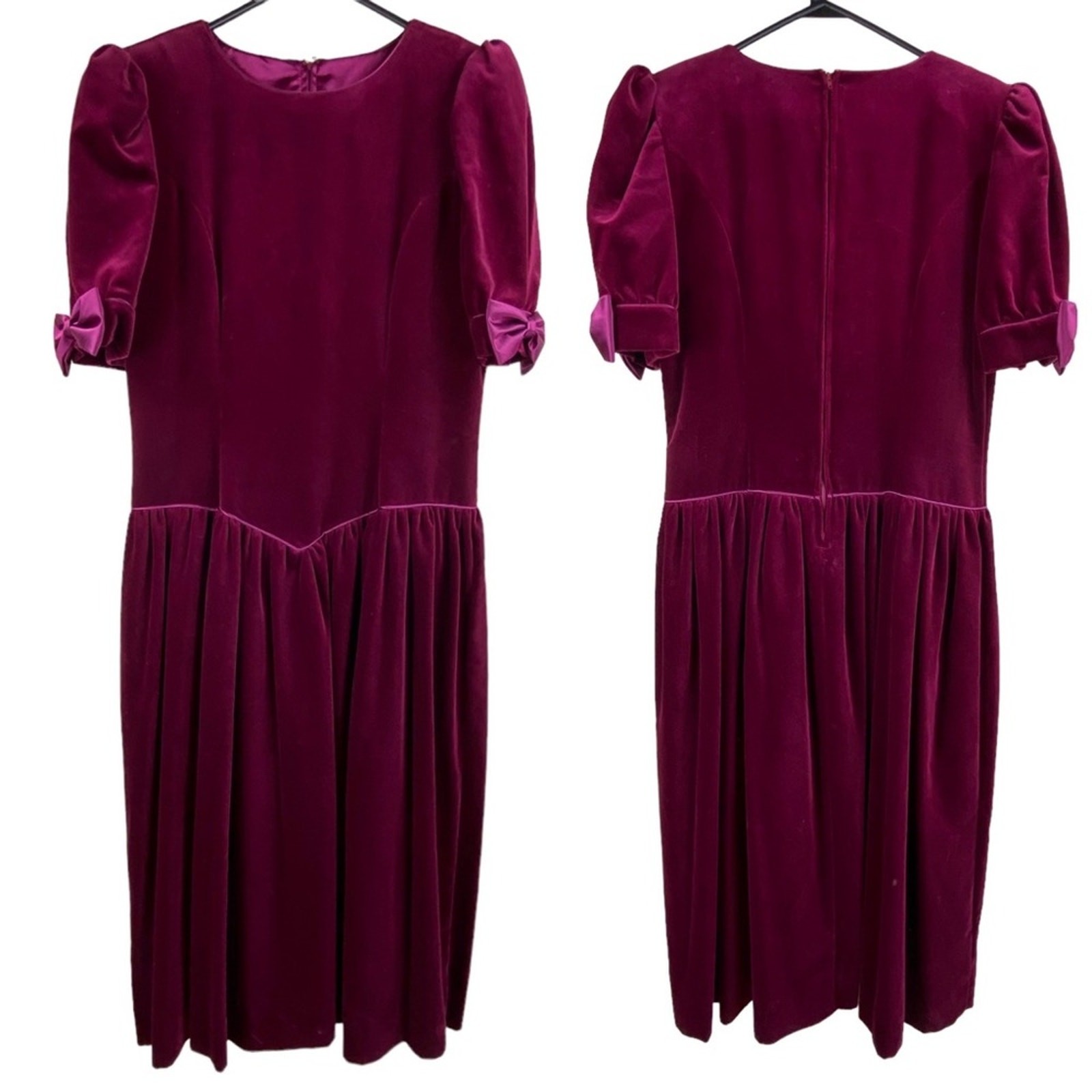 Vintage 80s Womens Cotton Velvet Tea Length Dress Size 12