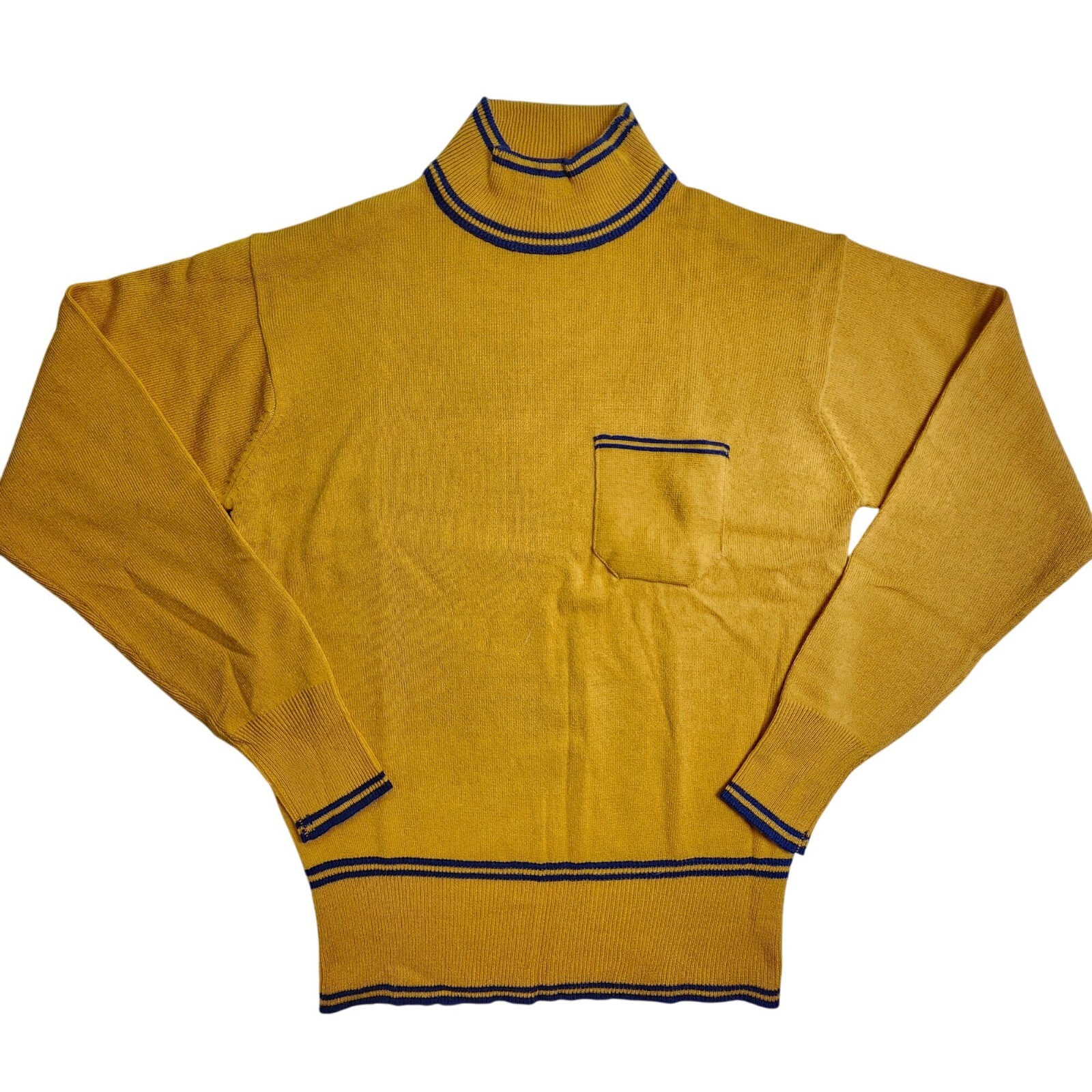 Vintage Gold Turtleneck Sweater W/ Pocket & Contrast Trim Full Fashioned Acrylic