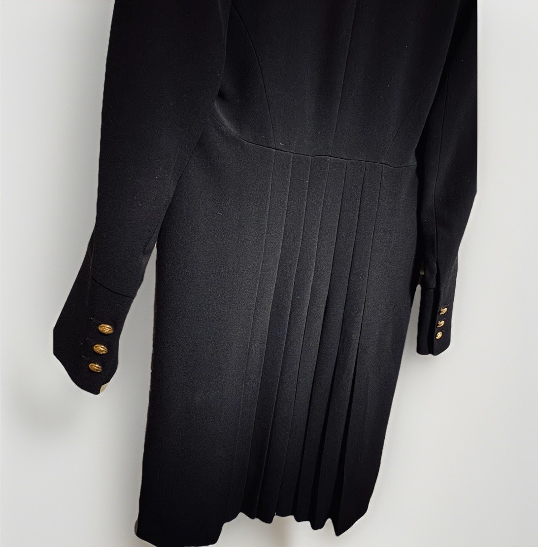 Vintage Lanvin Paris Black Dress Gold Buttons & Ruffles On Back Sz EUR 42